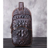 Vintage Men Genuine Leather Crocodile Grain Travel Shoulder Cross Body Bags Messenger Sling Pack Chest Bag