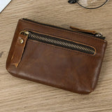 Little Coin Purse Genuine Leather Real Cowhide Men's Leather Short Wallet Mini Purse Men Women Key Wallet Card Zip With Key Ring