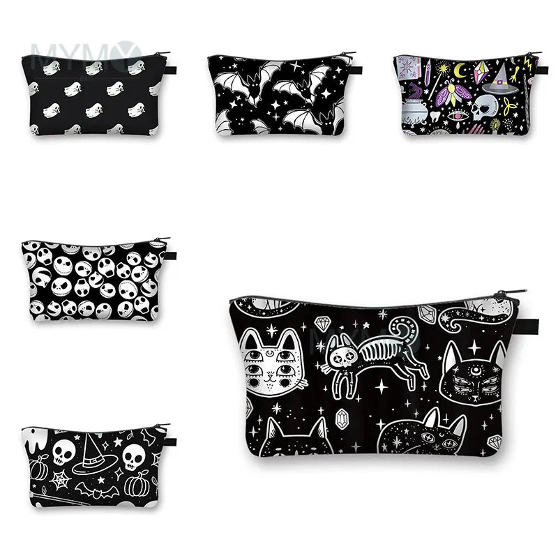 Women Cosmetic Bag Ghosts Bats Print Toiletry Organizer Makeup Pouch Travel Portable Female Shopper Pencil Beauty Case Arrival