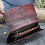 High Quality Genuine Leather Women Clutch Purse ID/Credit Card Cash Holder Dragonfly Pattern Retro Cowhide Money Long Wallets