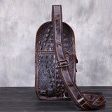 Vintage Men Genuine Leather Crocodile Grain Travel Shoulder Cross Body Bags Messenger Sling Pack Chest Bag