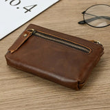 Little Coin Purse Genuine Leather Real Cowhide Men's Leather Short Wallet Mini Purse Men Women Key Wallet Card Zip With Key Ring