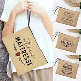 Linen Makeup Bags Thank You Teacher French Print Simple Wristlet Clutch Bag Beach Stationery Storage Travel Organizer Case Gifts