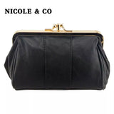 NICOLE & CO Original New Women Sheepskin Coin Purse Genuine Leather Card Holder Small Wallet Girls Metal Frame Change Money Bag