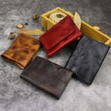 Genuine Leather Coin Purse for Men Women Vintage Handmade Short Credit Card Case Purse with Coin Pocket Small Slim Wallet Male